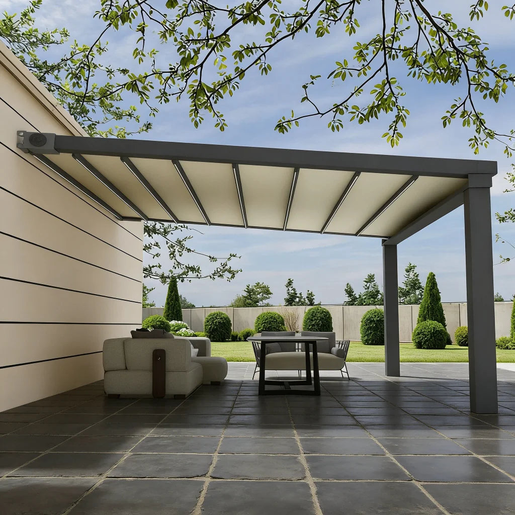 Electric Retractable Awning PVC Folding Canopy Motorized Sunshade Waterproof Patio Roof Cover Aluminum Pergola Outdoor Shelter