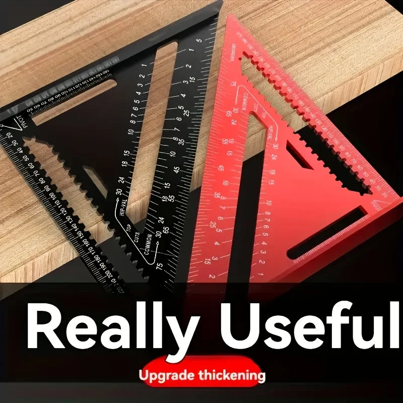 Red Aluminum Alloy Speed Square - High Precision Woodworking Triangle Ruler with Serrated Edge, 45/90 Degree Angle Measuring Too