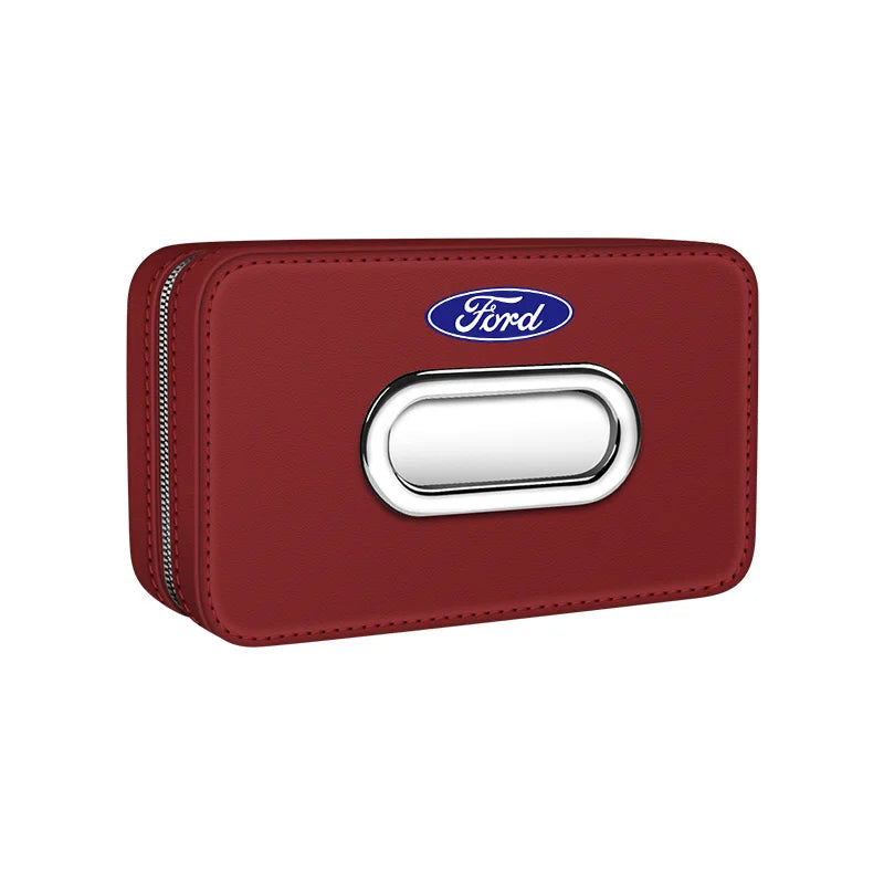 For Ford Mondeo Focus Explorer Escape Kuga Everest Bronco F-150 Ranger Transit Car-Mounted Leather Tissue Paper Storage Box