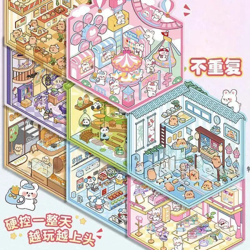 Miniature 3D Scene Stickers DIY Stacking House Decoration Stickers Journal Craft Set