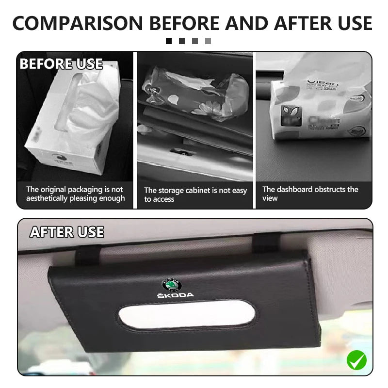 For Skoda Car Sun Visor Tissue Box Hanging Napkin Storage Bag Fabia Kamiq Superb Scala Enyaq-iV MK3 VisionS Yeti