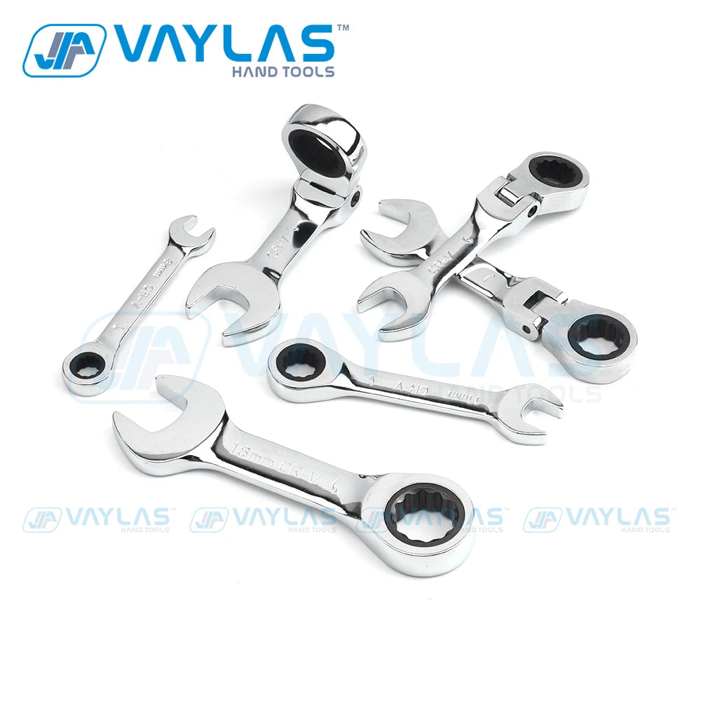 1pc 6-19mm Mini Ratchet Wrench Tool Ultra-short Key Fixed Flex-Head Ratcheting Wrench Stubby Combination Wrench 72T CR-V Steel