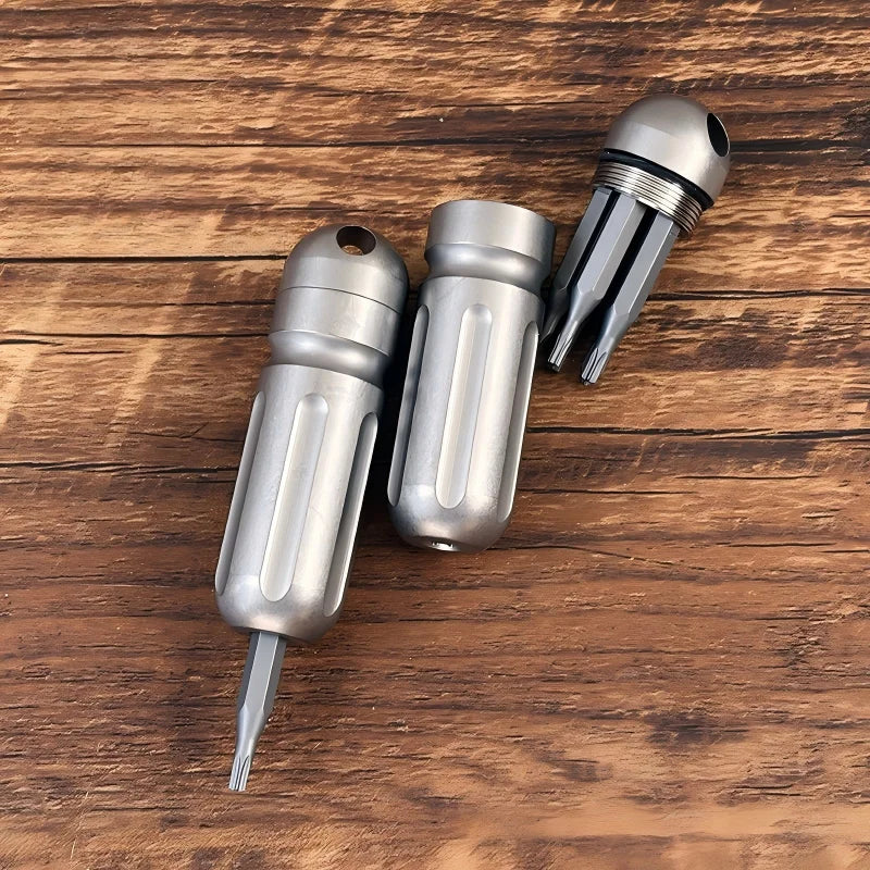 1PC EDC Titanium alloy mini multifunctional pocket tool portable screwdriver waterproof pill box necklace keychain pendant