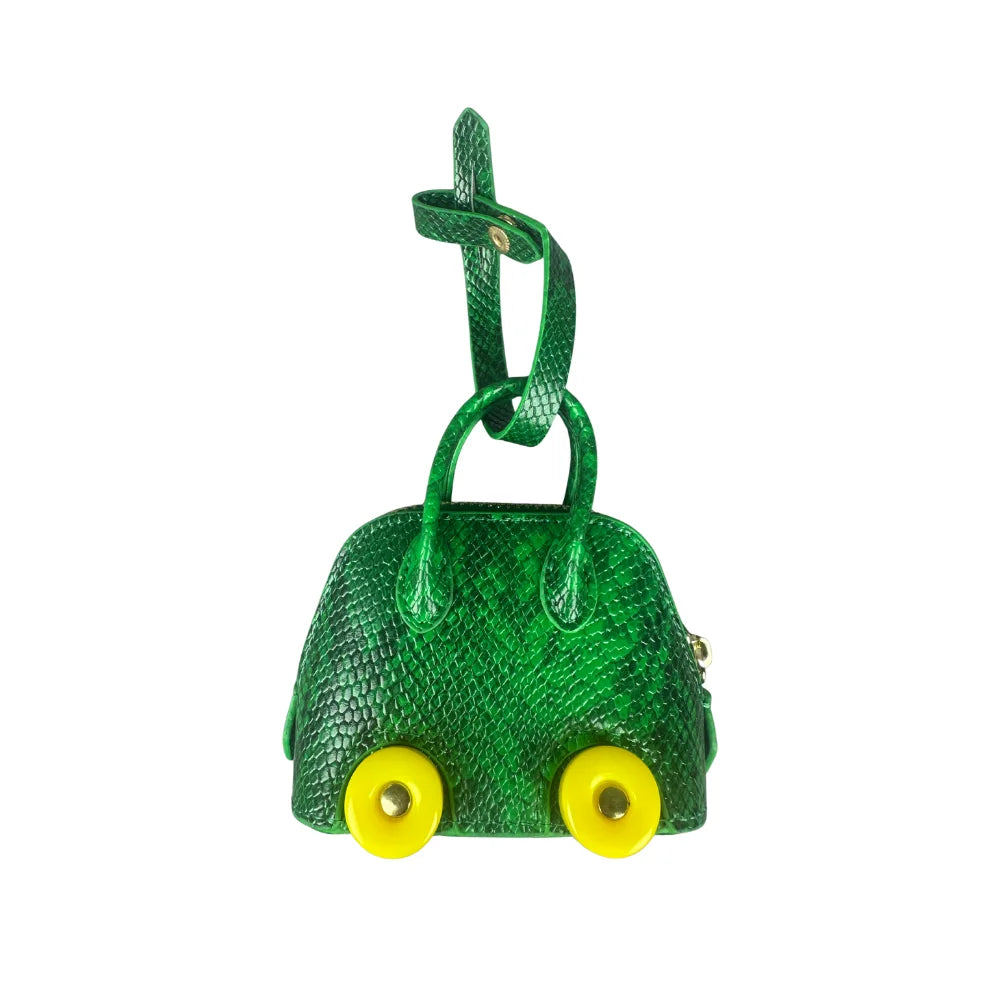 Leather Snake-Embossed Mini Bag-Earphones & Lipstick Pouch with Contrast Color Wheels-PU Leather-Bag Charm-Ideal Gift For Women