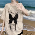 Aged and distressed lace, breathable, loose, butterfly-style summer new Korean version fashionable and chic vacation-style top