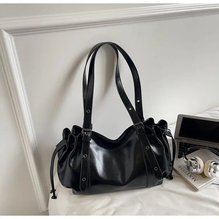 Vintage Fashion Soft PU Leather Large-capacity Tote Bag Underarm Bags Commuting Handbag Wallet Phone Storage Bag Woman Bags