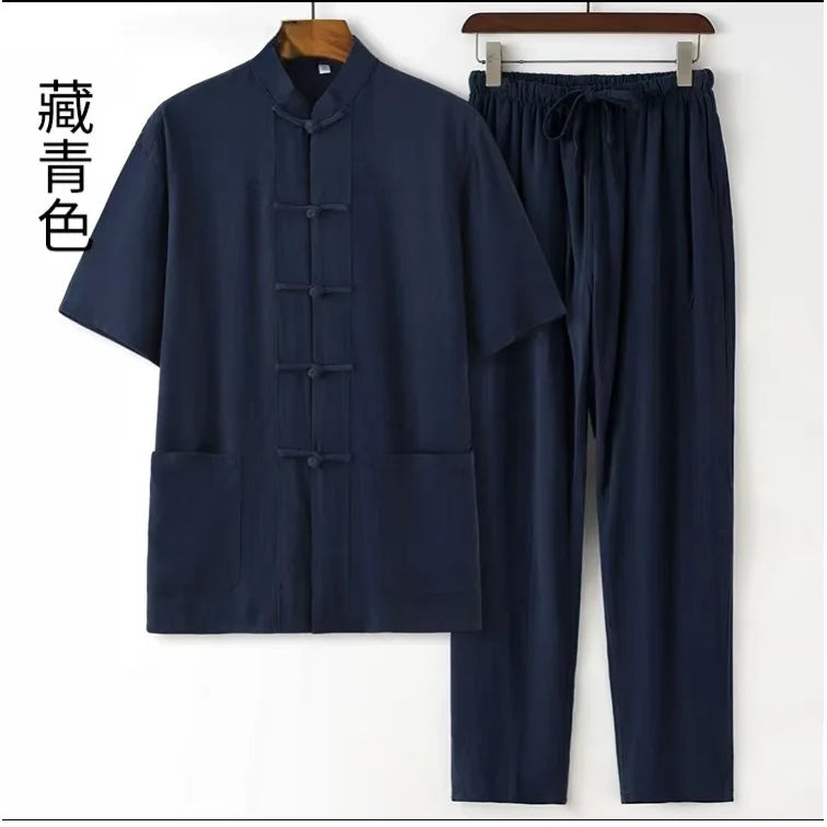 2026 New Men's Cotton Linen Tangzhuang Set Traditional Chinese Long Sleeve Suit Retro Ethnic Loose Tai Chi Clothing