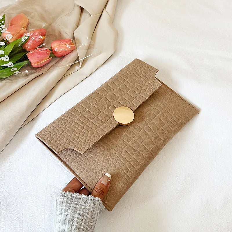 Women Felt Wallet for Women Coin Purse  Large Capacity Fashion Small Coin Envelope Bag Wallet Closure Solid candy colors Handbag