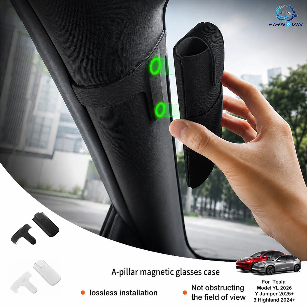 For Tesla Model Y Juniper YL 2025+ Model 3 Highland 2024+ A-Pillar Magnetic Sunglasses Case Holder Flocked Car Glasses Case