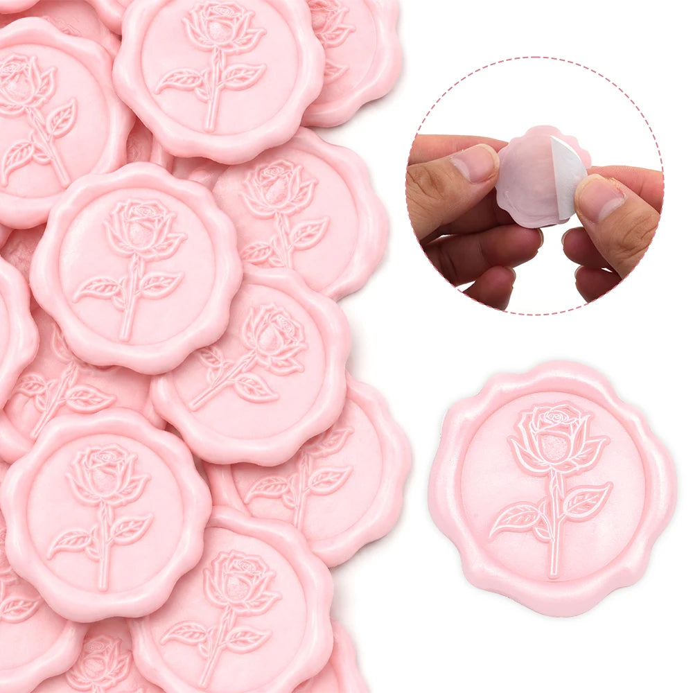 Wax Seal Sticker-3D Vintage Rose Floral Wedding Invitation Envelope Seal Stickers,20Pcs Self- Adhesive Pearl Pink Flower Sticker