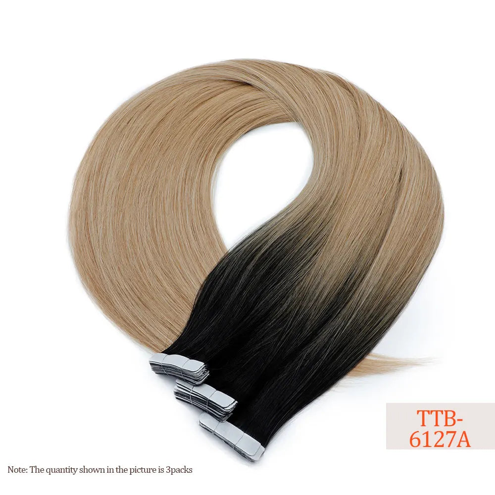 26" Straight Tape In Hair Extensions 20pcs 50 Grams Heat Resistant Fiber Colored Tape In Hair Double Sided Adhesives Hair