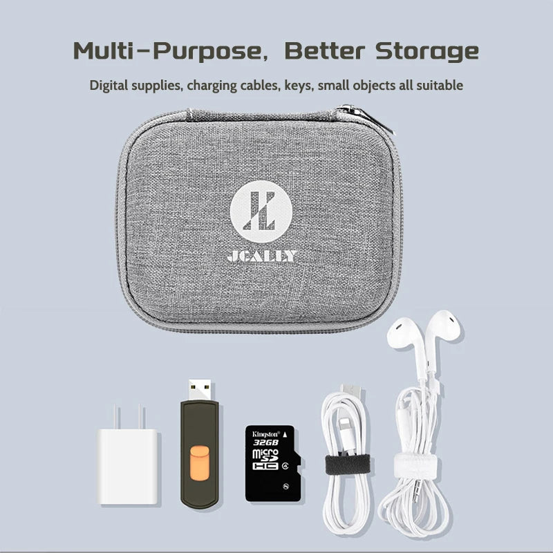 JCALLY Earphone Case Multifunctional Portable Storage Bag Charging Cable Keys U-Disk Carry Bag Coin Wallet EVA PU Storage Box