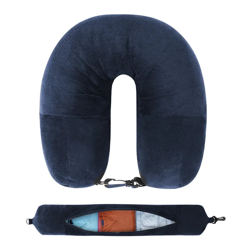Fillable U-Shaped Travel Neck Pillow with Velvet Cover & Storage Bag - Comfortable for Airplane, Car, Office, Portable Design