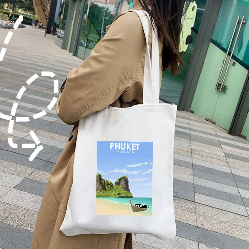 Kyiv Ukraine Milan Rio De Janeiro San Diego Santorini Greece Sydney Tokyo Women Canvas Shoulder Cotton Tote Bag Shopping Handbag