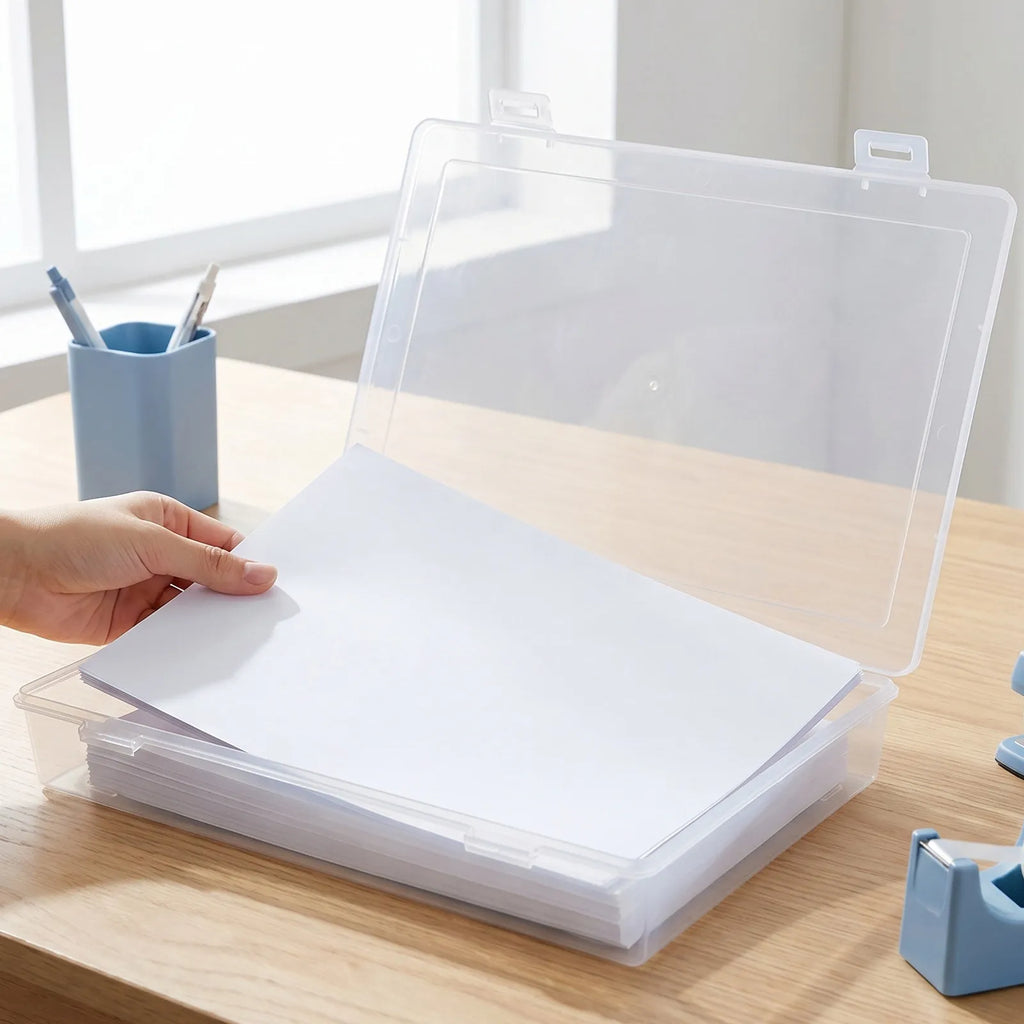 3Pcs Clear Stackable A4 File Box 12.6x9 Inch Transparent Plastic Document Organizer for Desktop Office School Home Paper