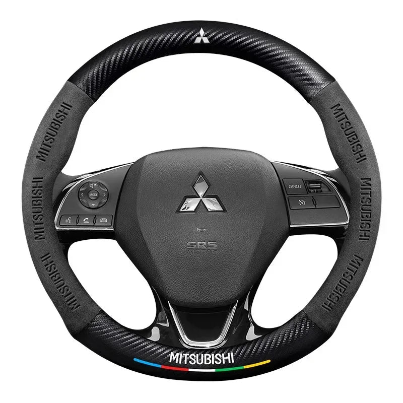 For Mitsubishi Outlander Pajero Asx Colt Lancer EX Evolution X L200 Triton RALLIART Car Suede Carbon fiber Steering Wheel Cover