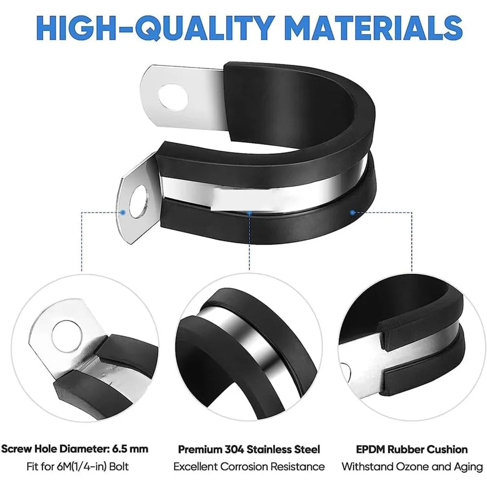 42PCS Cable Clamp Kit - Rubber Gasket 304 Stainless Steel Hose Clamp Ring Clamp, 6 Sizes (42PCS 1/4-5/16-3/8-1/2-5/8-3/4 Inch)