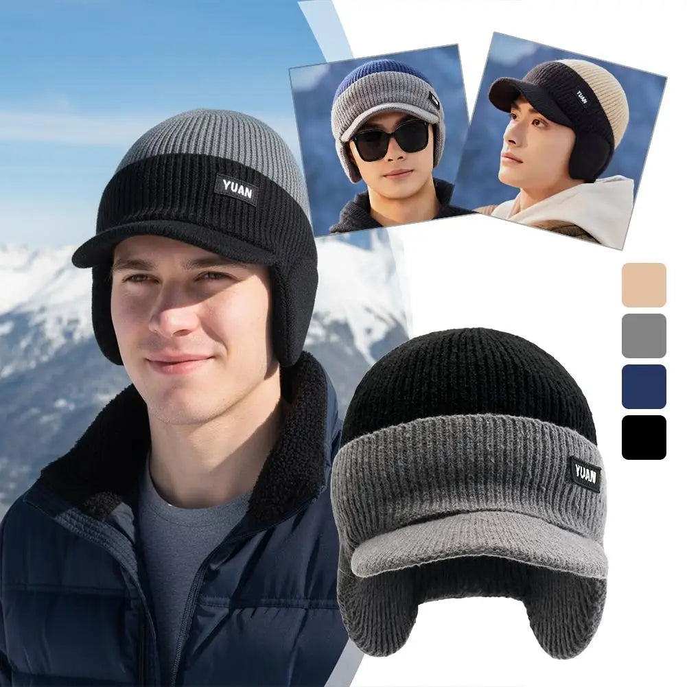 Winter Warm Dual Tone Knit Baseball Cap Soft Plush Ear Keep Warmer Winter Earmuffs Outdoor Earflap Protection Hats