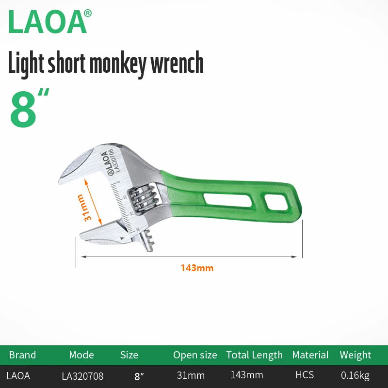 LAOA Adjustable Wrench Light weight Large Opening Short Handle Multifunctional Mini Wrenchs