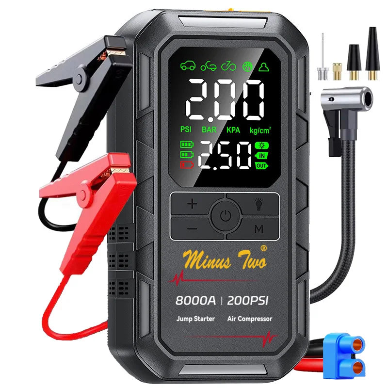 2026 Upgrade 4 In1  with Air Pump 8000 Starter Box 200PSI Digital Inflator Car Fast Connect Universal