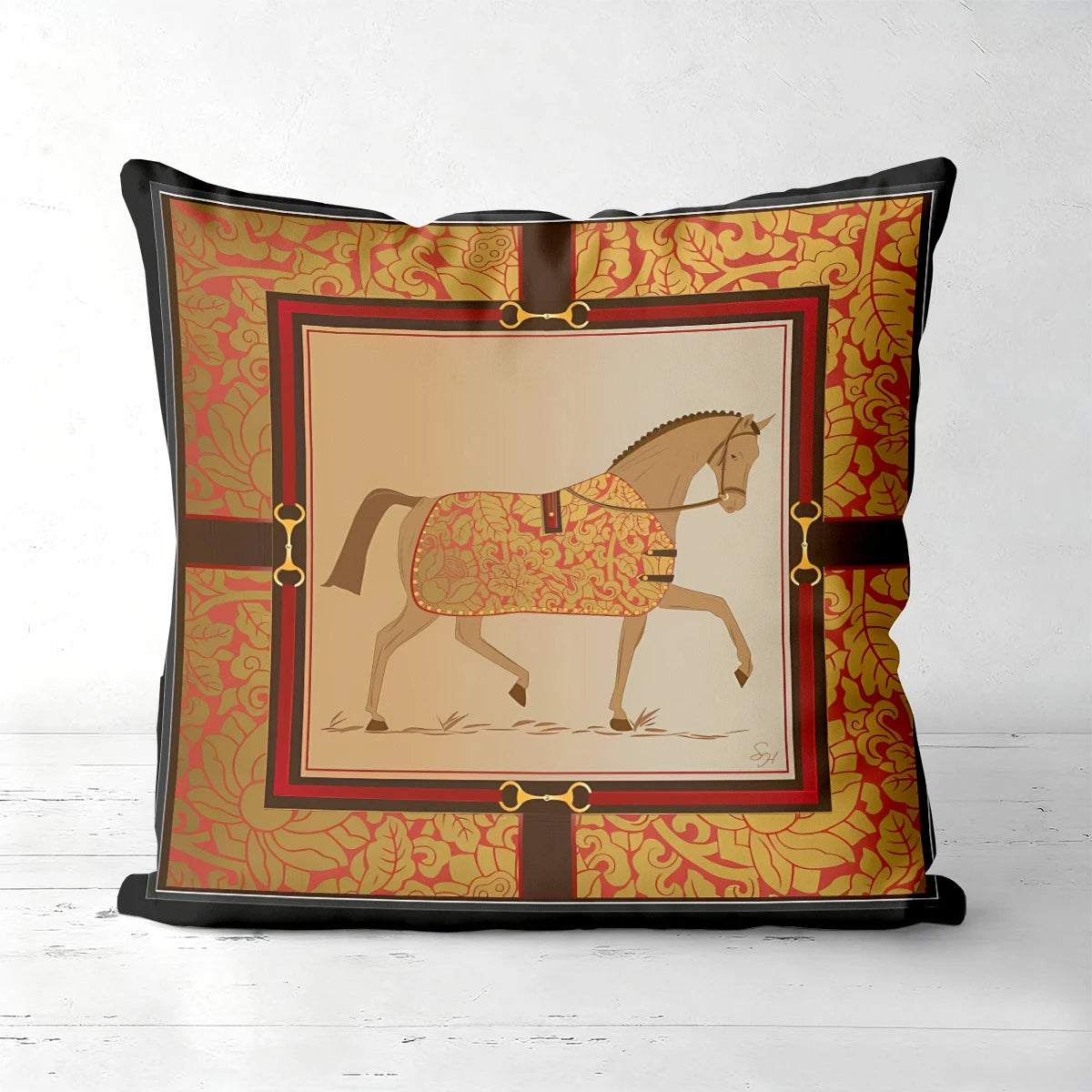 Stylish Horse Patterned Double-sided Printed pillow cover Short plush Suitable living rooms bedrooms sofas throw cushion cover