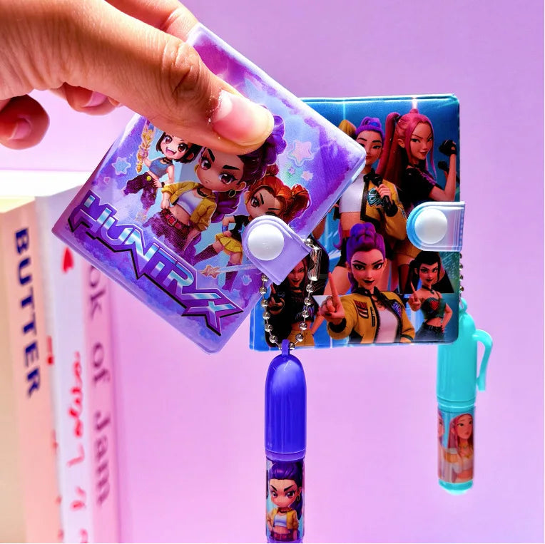 Anime Gilr Hunters Lumi Mila Zoi Mini Notebook with Ballpoint Pen, Cartoon Pocket Notepad Stationery Set School Supplies Birthda