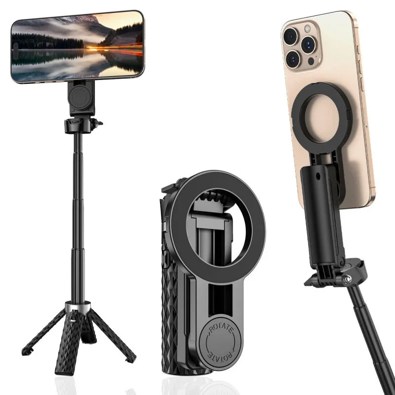 Bluetooth Selfie Stick Handheld Extendable Rotating Mini Phone Monopod with Magnetic Base for All Phones