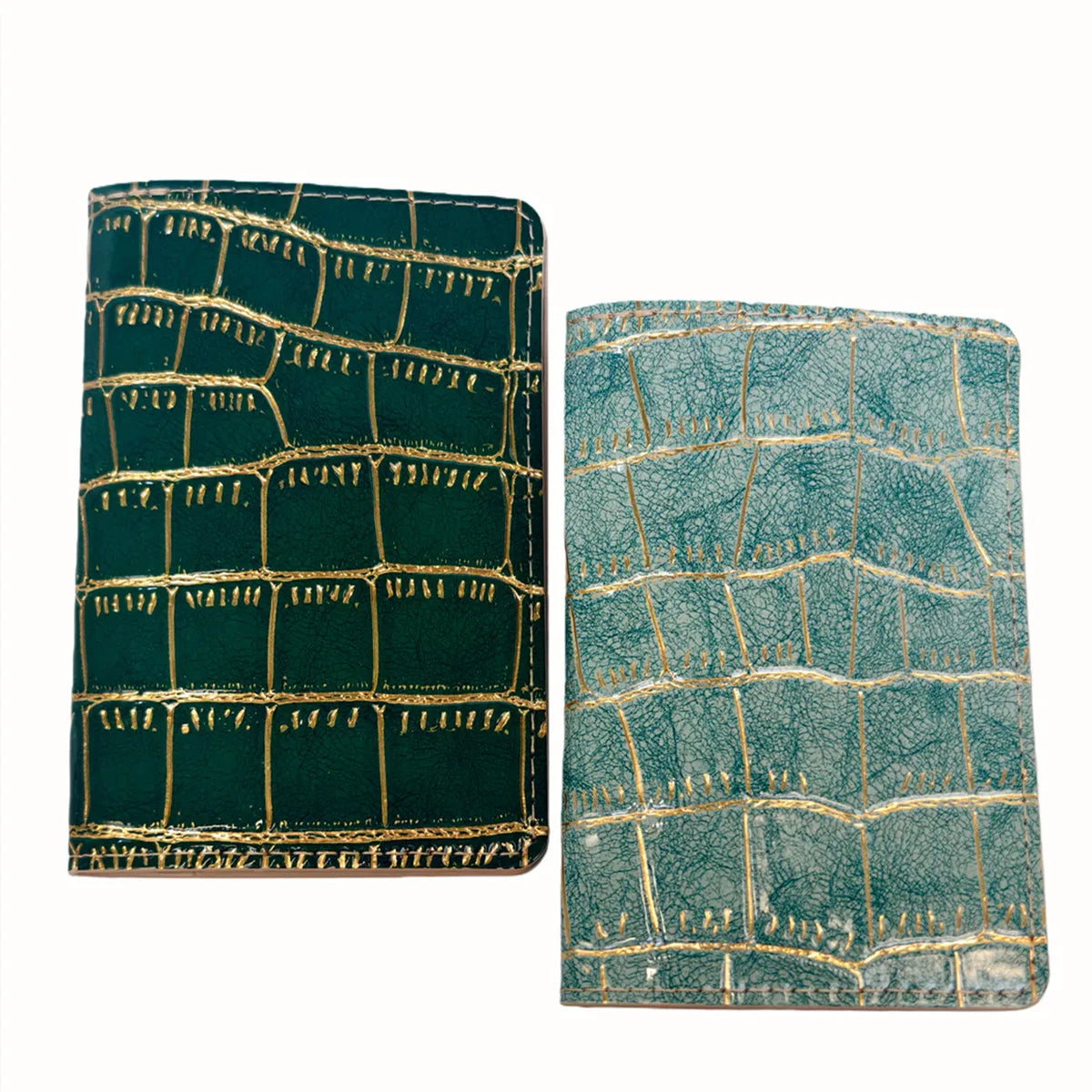 2PCS Crocodile Embossed Gold/Silver Color Border Passport Cove/Case/Holder/Wallet Card Holder Lightweight Travel Accessories