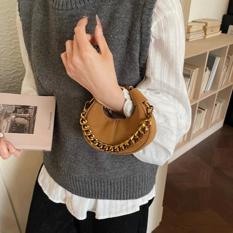 Vsper Exquisite Round Mini Top-handle Bags With Golden Chain Luxury Designer Handbags Small Shoulder Cross Body Coin Purses 2026
