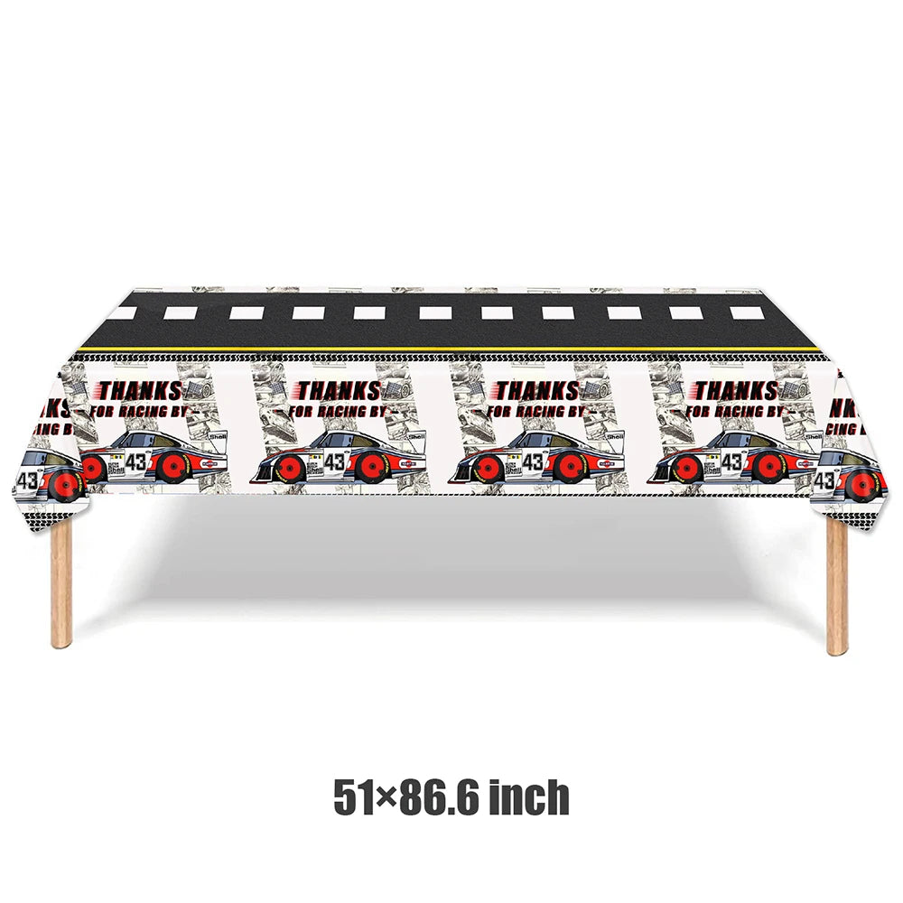 Race Car Theme Tablecloths Black White Checkered Rectangular Plastic Table Cover Racing Car Birthday Party Decorations Supplies