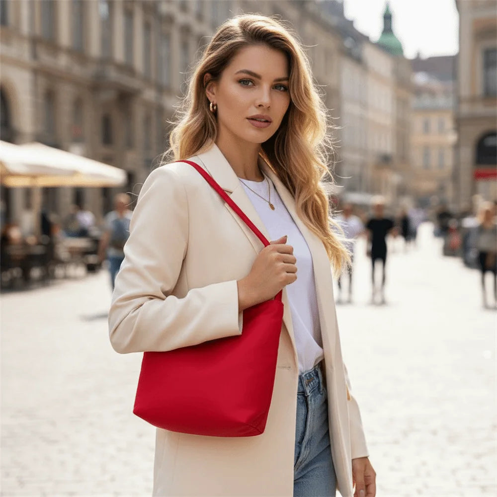 Fashion Oxford Shoulder Bag Embroidered Letters Large Capacity Underarm Handbag Waterproof Commuting Bucket Bag Women