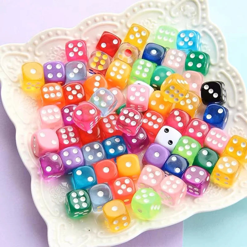 10/20/50pcs Dice 14mm Transparent Colorful 6Sided Acrylic Rounded Edges Dice for Table Board Games Party Entertainment Props TMZ