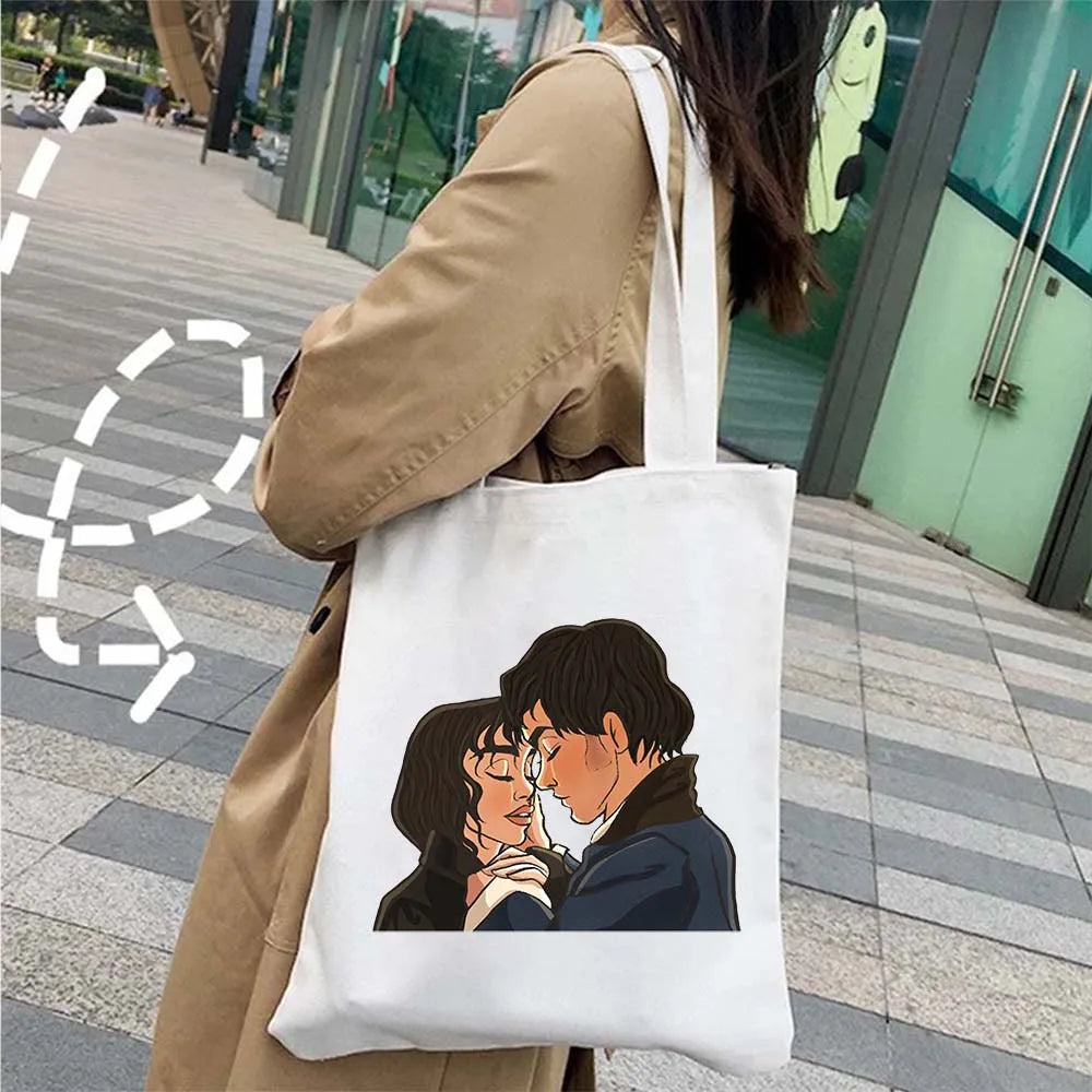 More Pride Less Prejudice Jane Austen Pride Prejudice Elizabeth Darcy Book Bennet Cartoon Shopper Canvas Tote Bag Cotton Handbag