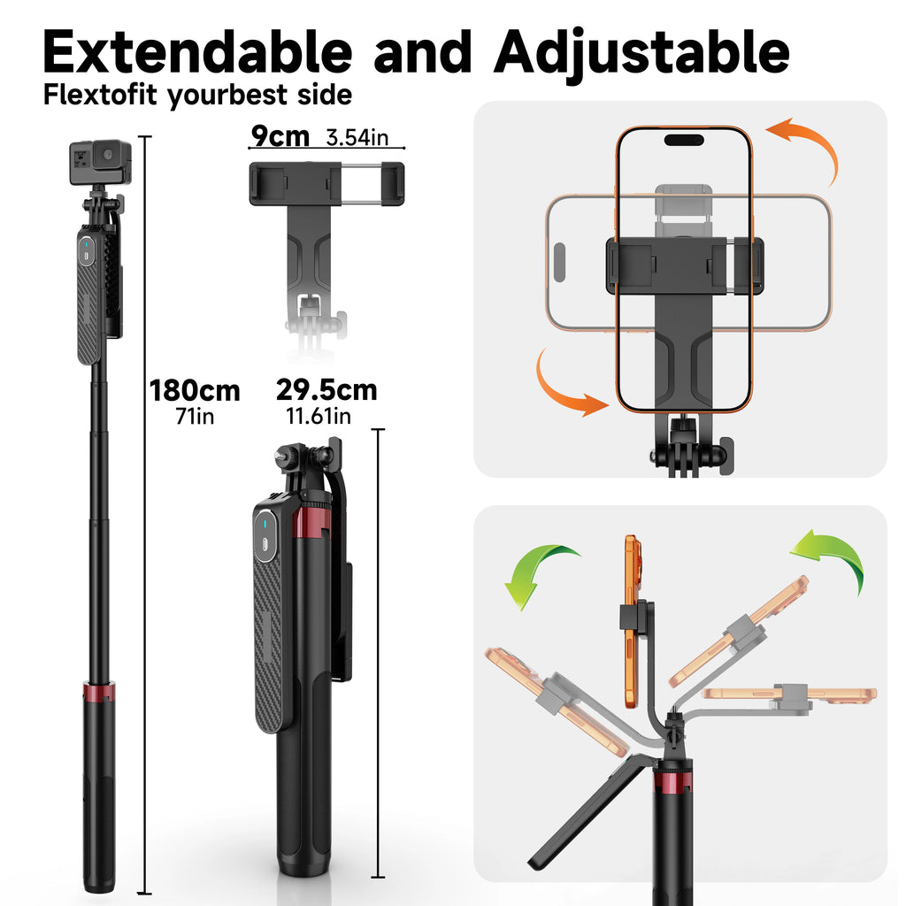 NeePho 180cm Aluminum Alloy 4-Leg Stable Selfie Stick Tripod NP-P185PLUS with Rechargeable Bluetooth Remote Control