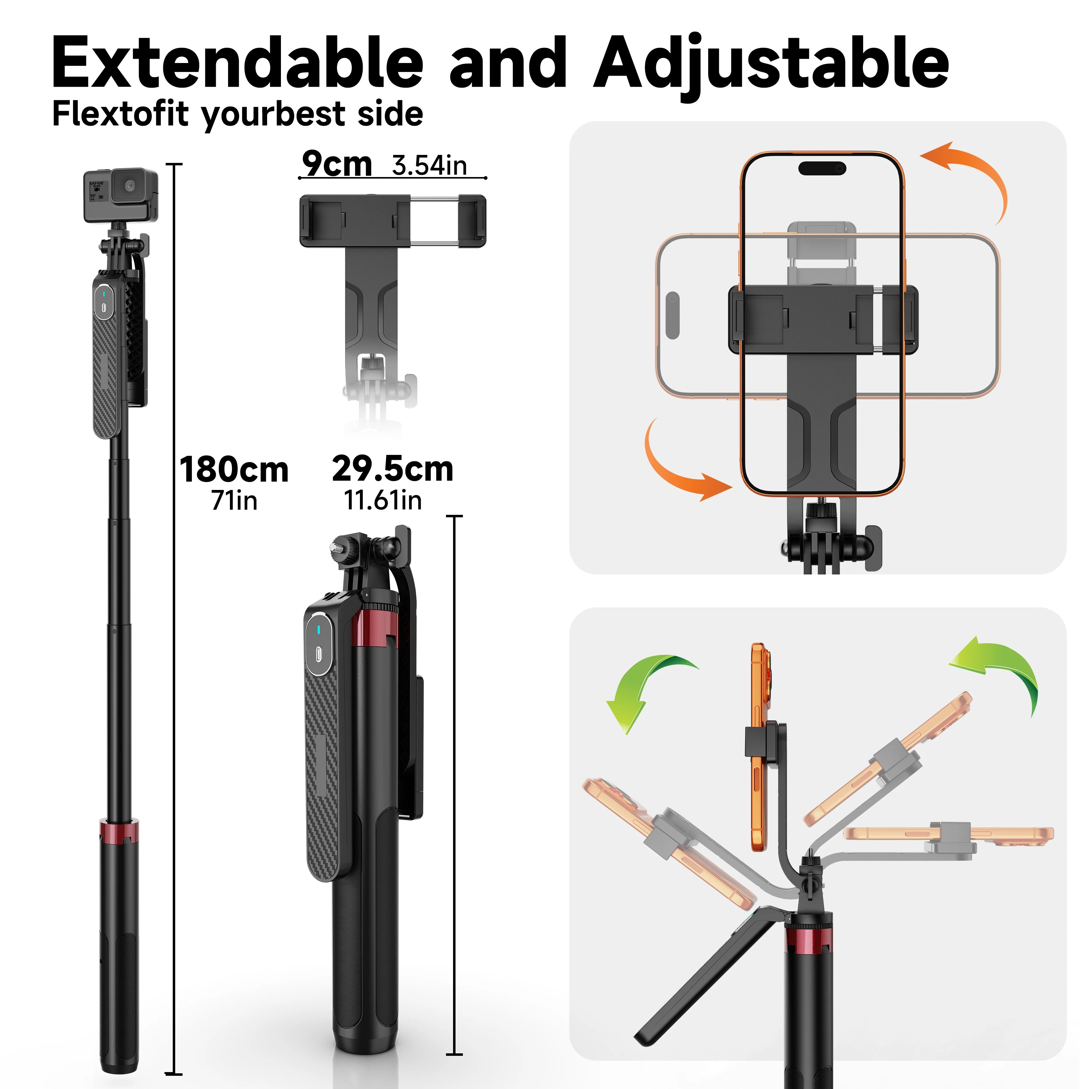 NeePho 180cm Aluminum Alloy 4-Leg Stable Selfie Stick Tripod NP-P185PLUS with Rechargeable Bluetooth Remote Control