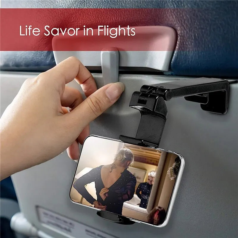 Portable Seat Back Phone Holder–Foldable 360° Rotating Mount for Airplane, Train, Bus Travel, Desk Stand for Mobile Video&Calls
