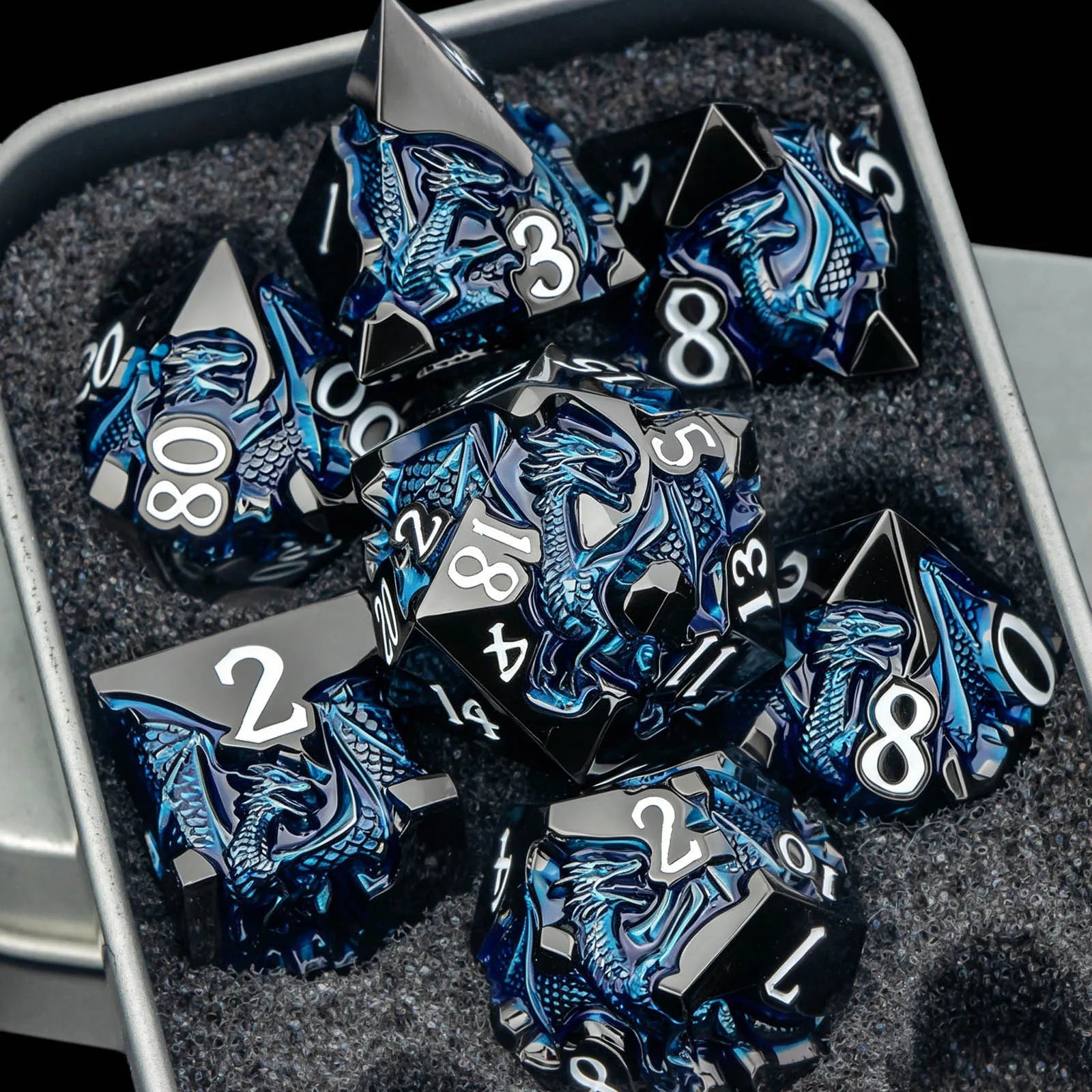 Dragon DND Dice Set for Role Playing Game, Blue Metal D&D Dice Set Dungeons and Dragons, 7Pcs RPG Polyhedral D and D Dice Set