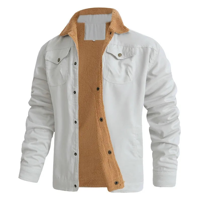 New Winter Men's Bomber Jacket High-quality Plush Thicken Wool Cargo Jackets Lapel Button-up Thick Warm Coat for Men Outwear 5XL