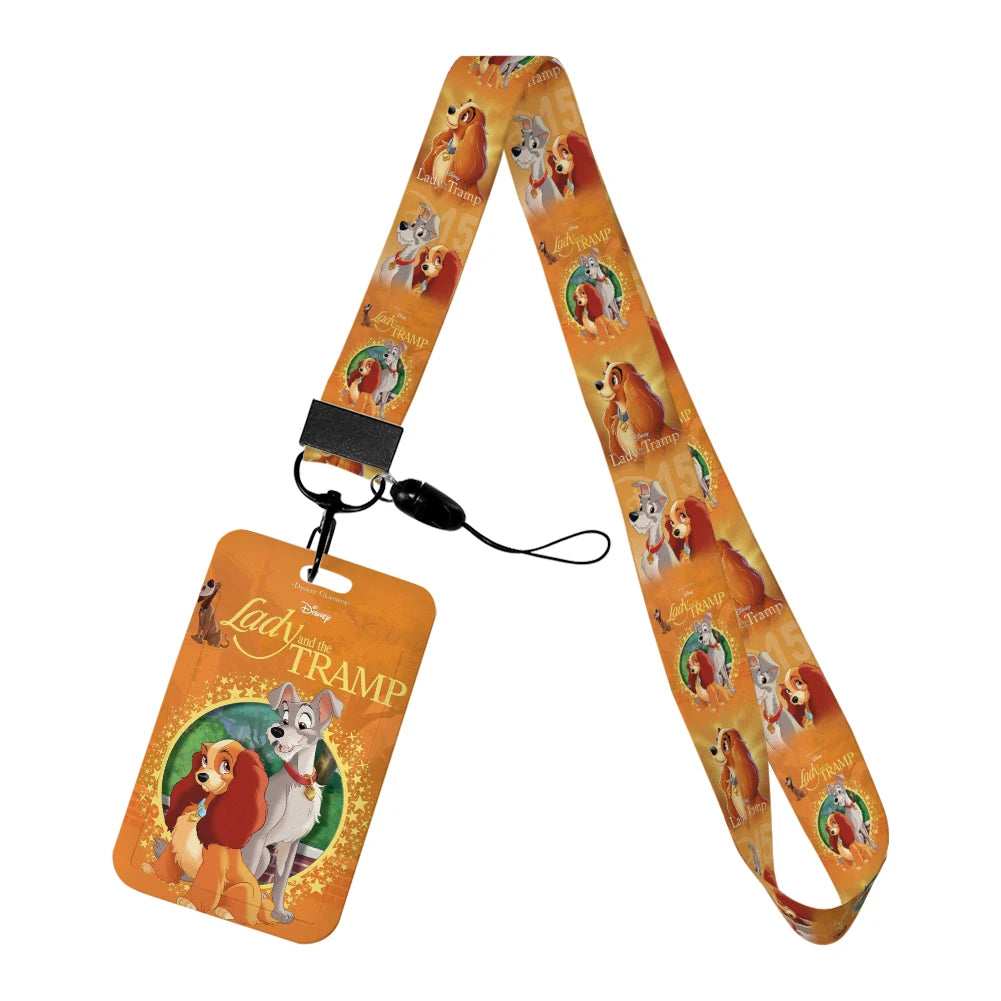 Disney Cartoon Lady and the Tramp Card Holder Anti-lost Neck Strap Lanyard ID Card Pendant USB Badge Clip DIY Keychain Accessory