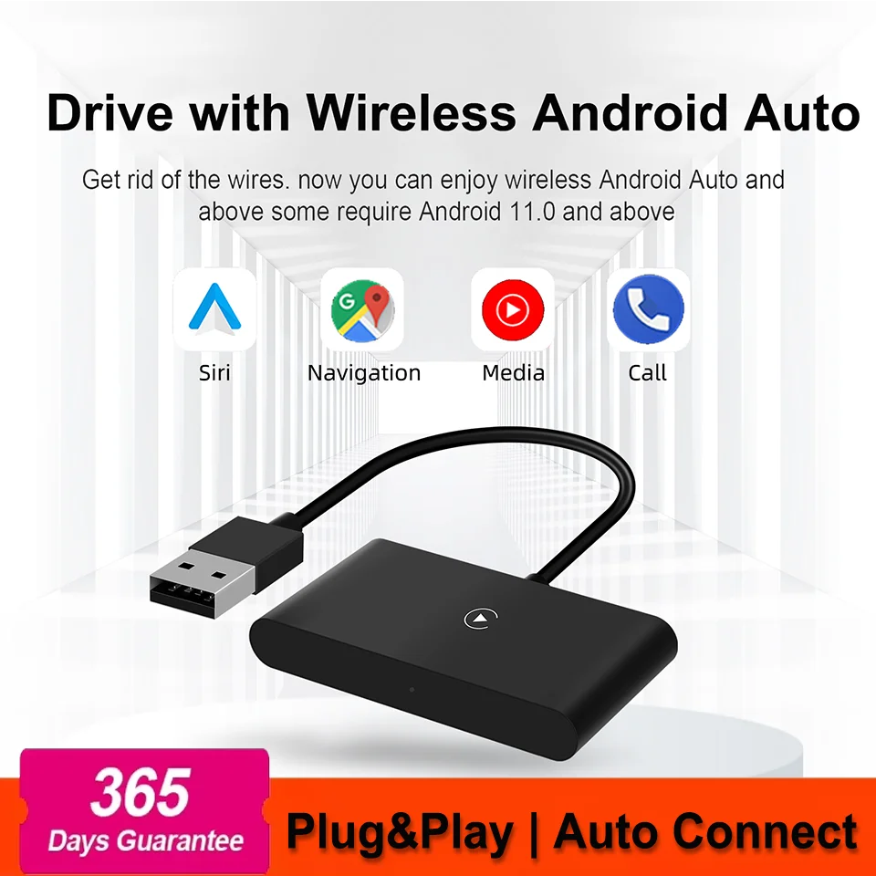 Wired To Wireless Android Auto Adapter with Ambient Light Plug and Play Convert OEM Radio USB Plug & Play Support 5GWIFI&BT5.0