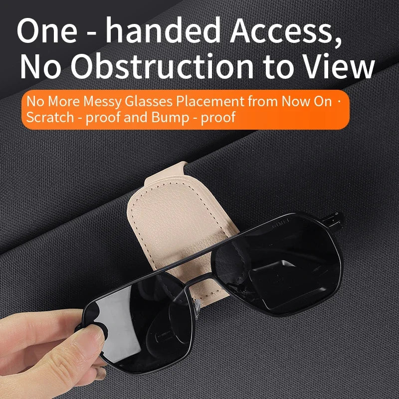 Multifunctional Car Eyeglass Clip, Automotive Glasses Holder, Leather Car Sun Visor Storage Box, Car Sunglasses Clip & Card Hold