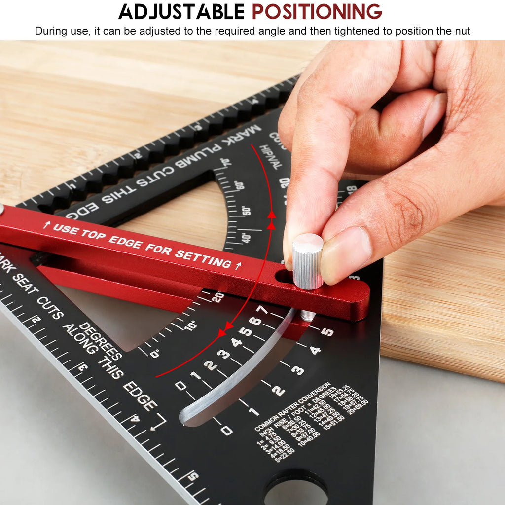 7'' Woodworking Triangle Ruler Aluminum Alloy Rafter Square Adjustable Triangle Ruler with Pencil for Measuring Woodworking Tool