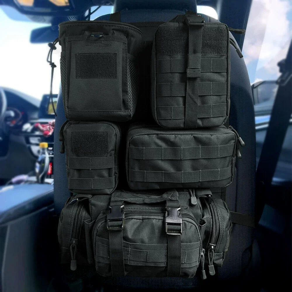 Tactical Car Seat Back Organizer Tactical Vehicle Panel Organizer with 5 Detachable Molle Pouches Universal Fits Most of Vehicle