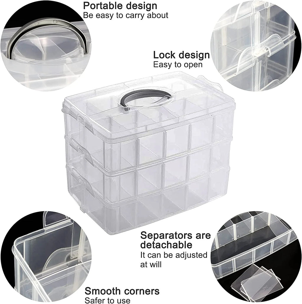 30 Grid Car Model Storage Containers 3 Layer Stackable Craft Storage Box With Handle Bead Organizer For Art,Toy,Washi Tape,Nail