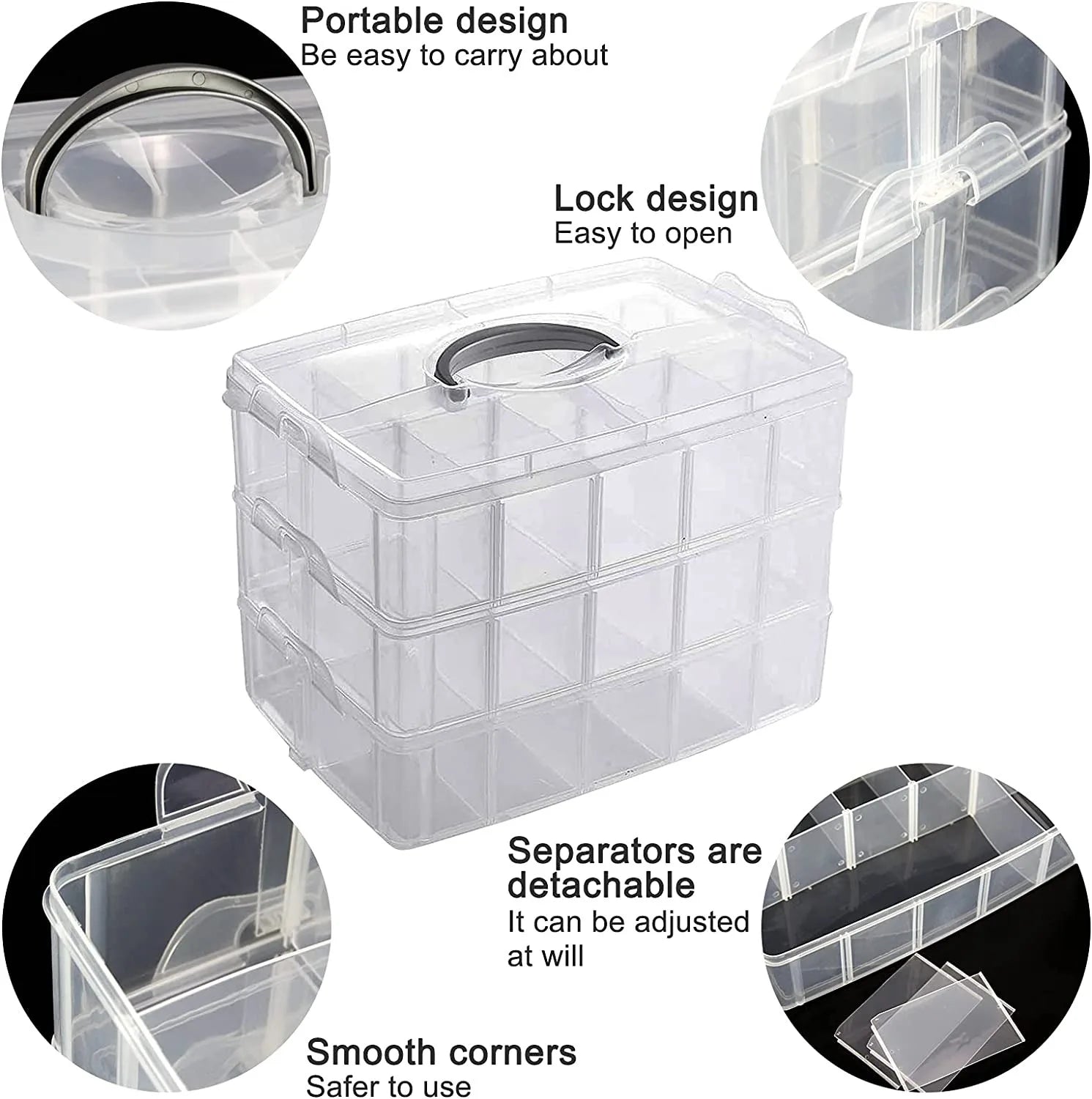 30 Grid Car Model Storage Containers 3 Layer Stackable Craft Storage Box With Handle Bead Organizer For Art,Toy,Washi Tape,Nail