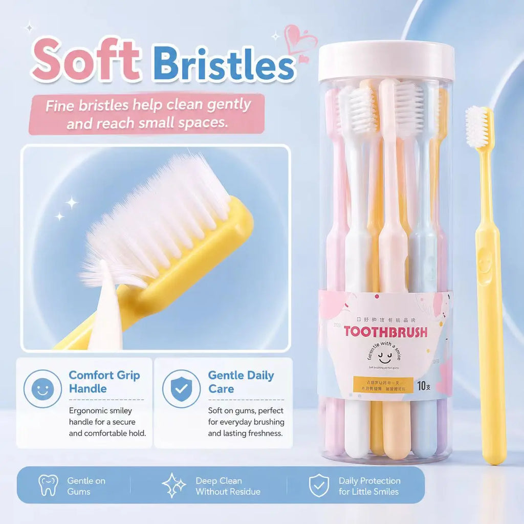 10Pcs Soft Bristle Adult Toothbrushes Box, Gum Friendly, Match Portable Toothbrush Case for Home & Travel