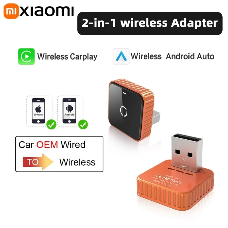 Universal Wired To Wireless CarPlay Android Auto Adapter USB Plug-and-Play Stable Signal Auto Pair Work For Most Original