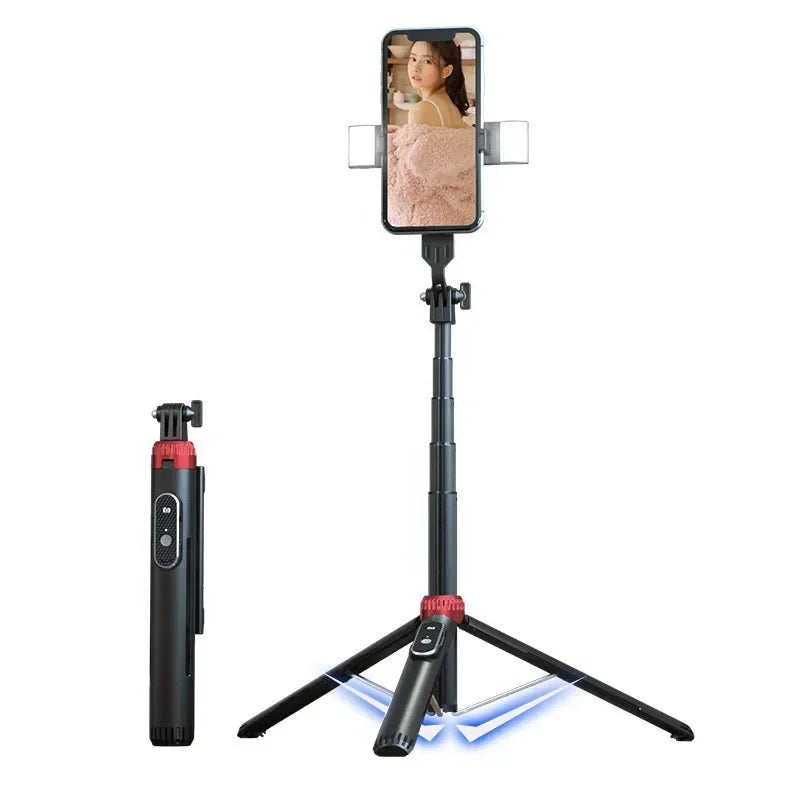P160 Selfie Stick Tripod 1.6 M Aluminum Alloy Retractable Mobile Phone Holder with Rechargeable Bluetooth for IOS Android