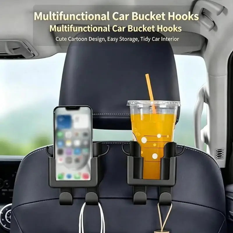 Multifunctional Car  Cup Holder with Rear Hooks Phone Mount Storage Rack