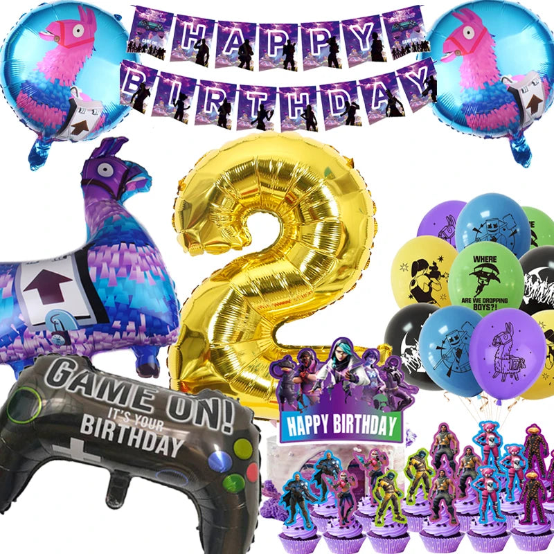 New Shooting Games Party Supplies Fortniton Birthday Decoration Balloons Noise Makers Disposable Tableware Tablecloth Cups Gifts